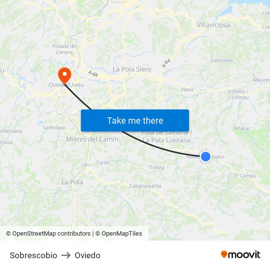 Sobrescobio to Oviedo map