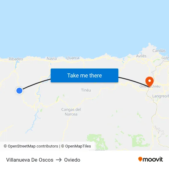 Villanueva De Oscos to Oviedo map