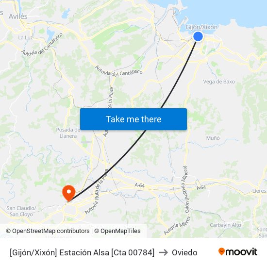 [Gijón/Xixón]  Estación Alsa [Cta 00784] to Oviedo map