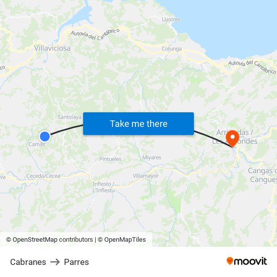 Cabranes to Parres map