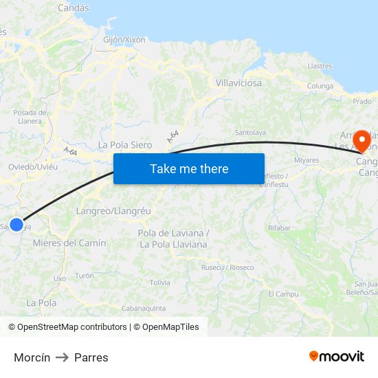 Morcín to Parres map
