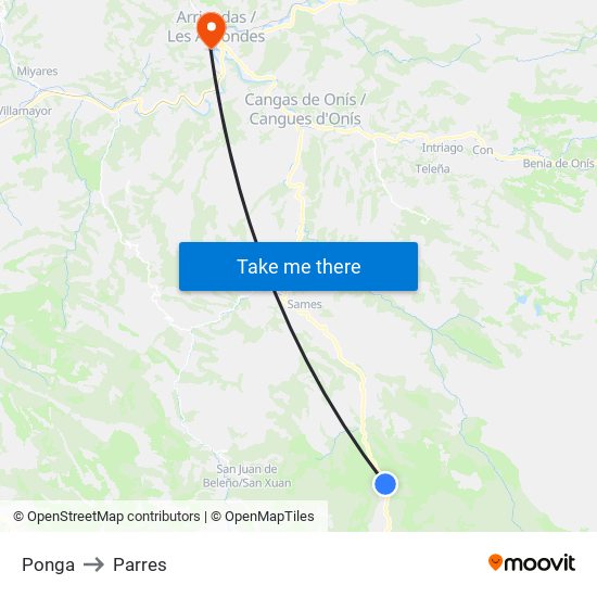 Ponga to Parres map