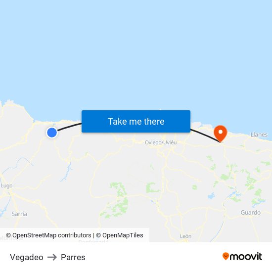 Vegadeo to Parres map