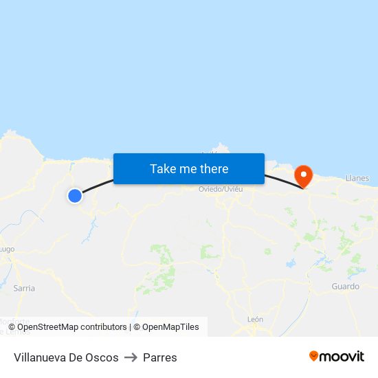 Villanueva De Oscos to Parres map