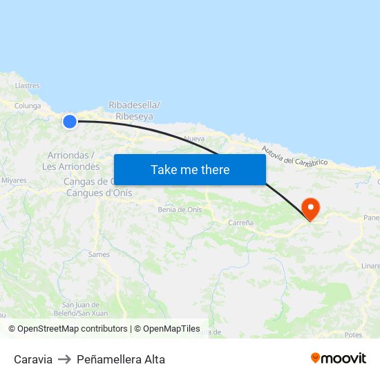 Caravia to Peñamellera Alta map