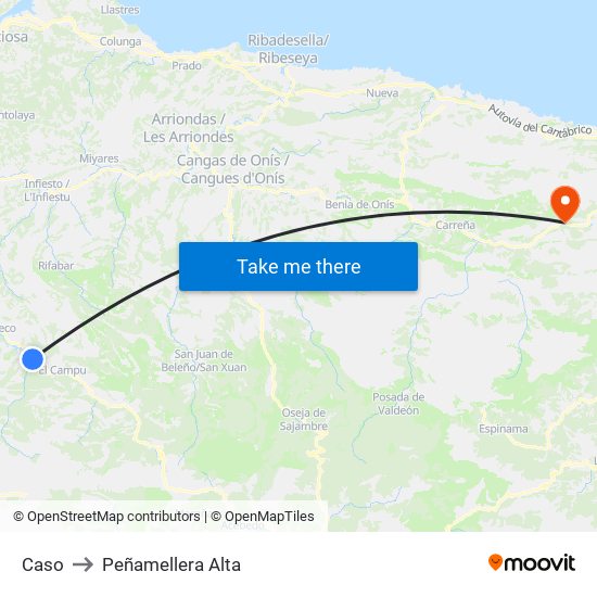 Caso to Peñamellera Alta map