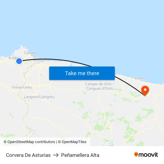 Corvera De Asturias to Peñamellera Alta map