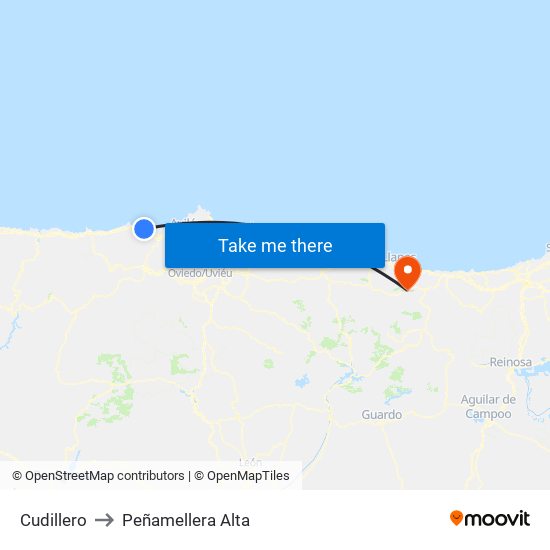 Cudillero to Peñamellera Alta map
