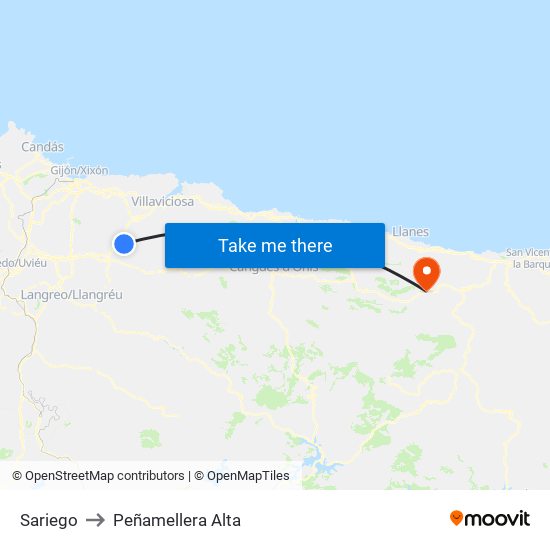 Sariego to Peñamellera Alta map