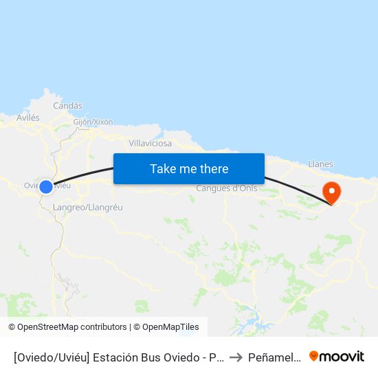 [Oviedo/Uviéu]  Estación Bus Oviedo - Pepe Cosmen [Cta 01549] to Peñamellera Alta map