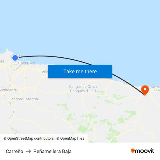 Carreño to Peñamellera Baja map