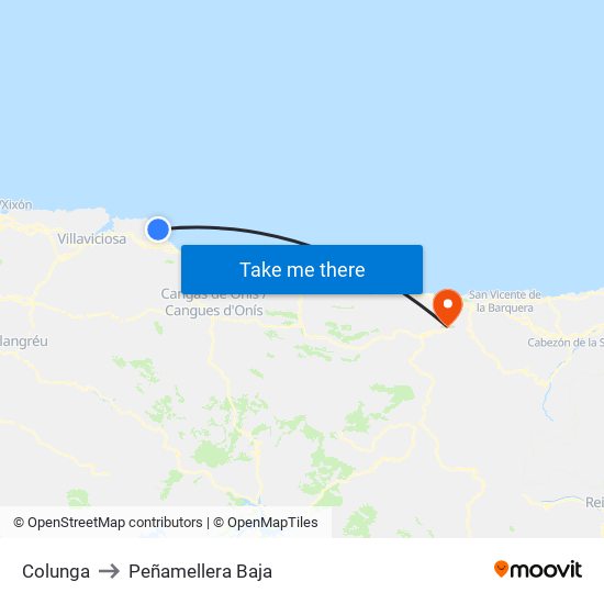 Colunga to Peñamellera Baja map
