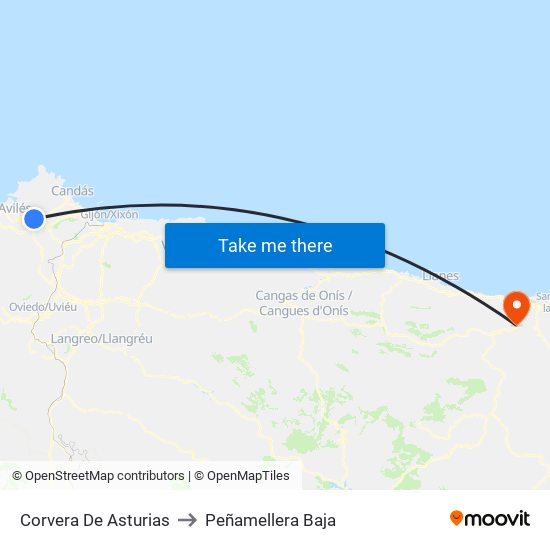 Corvera De Asturias to Peñamellera Baja map