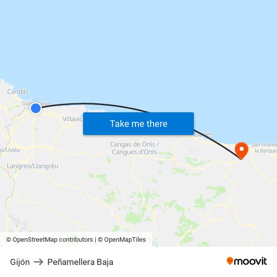 Gijón to Peñamellera Baja map