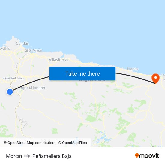 Morcín to Peñamellera Baja map