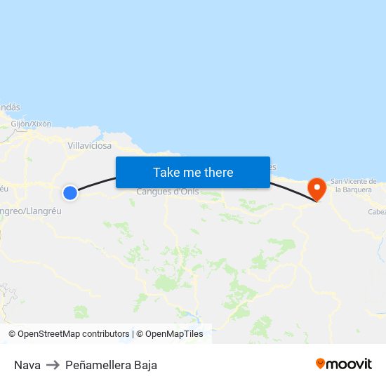 Nava to Peñamellera Baja map