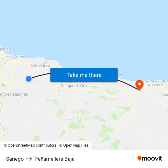 Sariego to Peñamellera Baja map