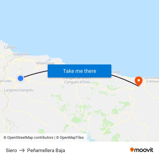 Siero to Peñamellera Baja map