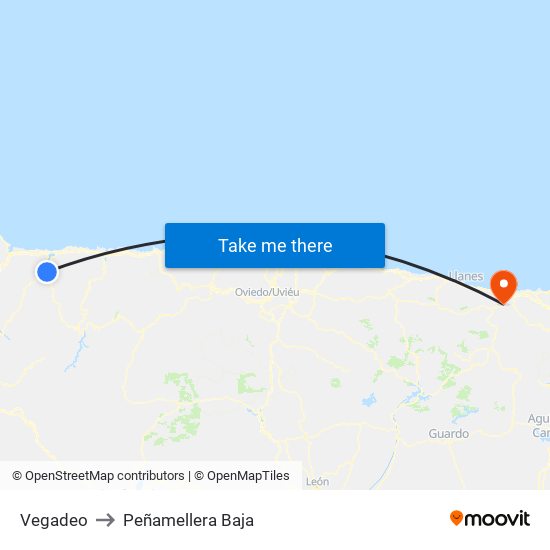 Vegadeo to Peñamellera Baja map