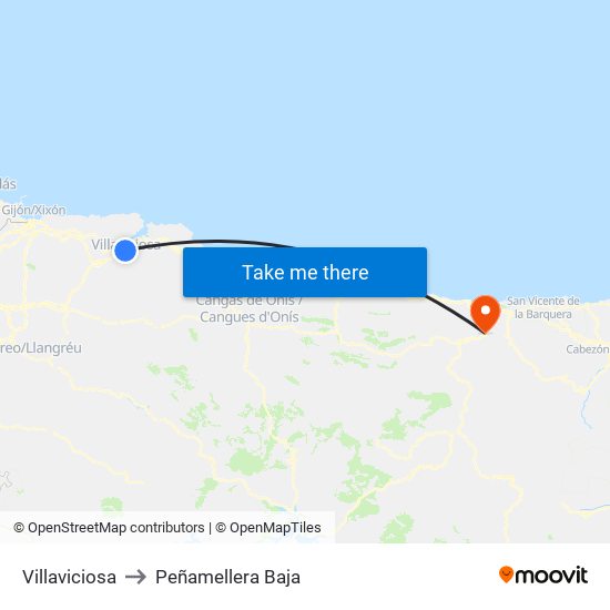 Villaviciosa to Peñamellera Baja map