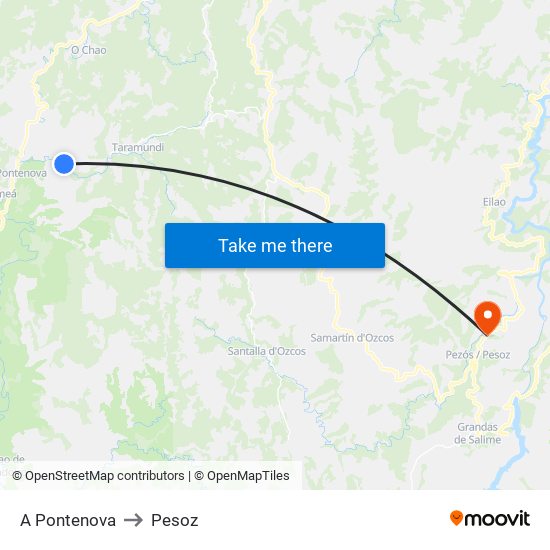 A Pontenova to Pesoz map