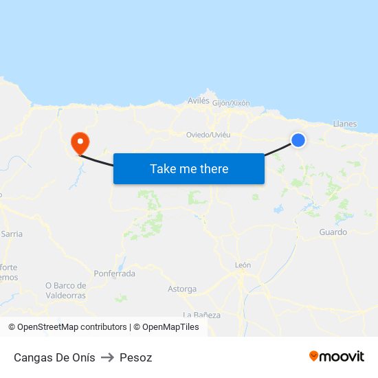 Cangas De Onís to Pesoz map