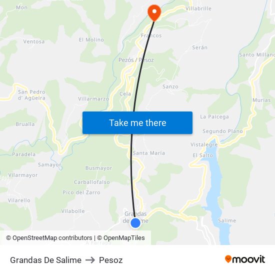 Grandas De Salime to Pesoz map