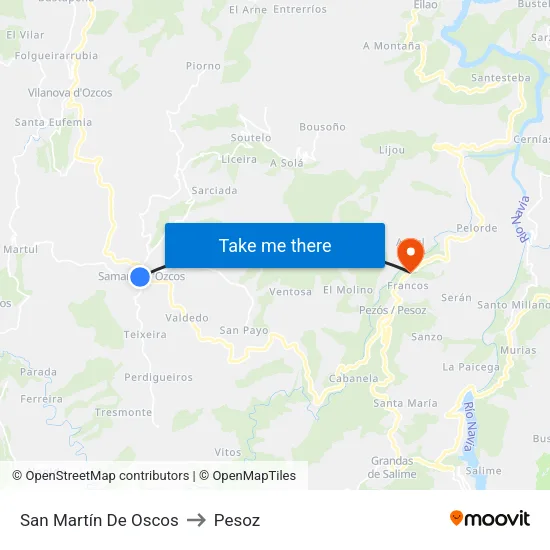 San Martín De Oscos to Pesoz map
