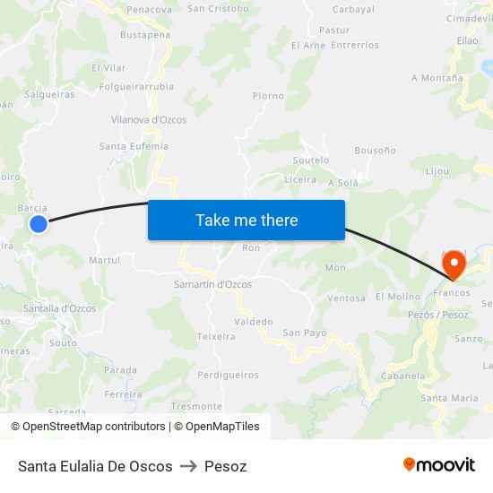 Santa Eulalia De Oscos to Pesoz map
