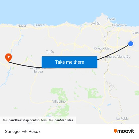 Sariego to Pesoz map