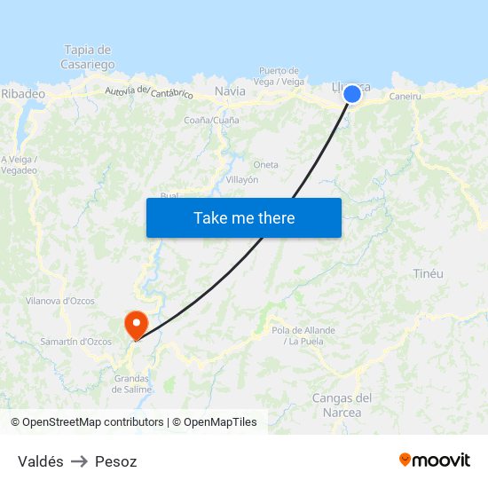 Valdés to Pesoz map