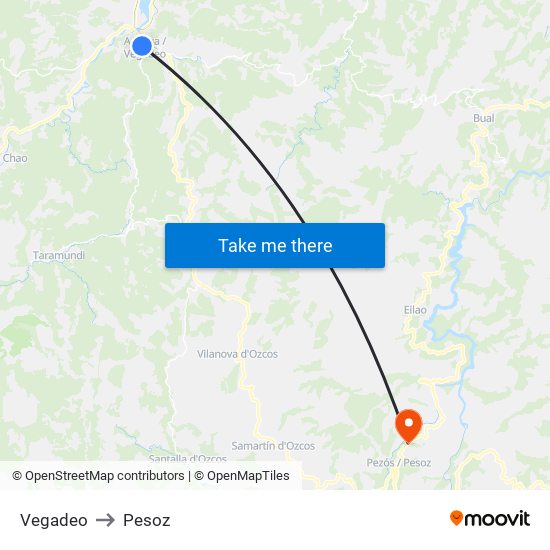 Vegadeo to Pesoz map