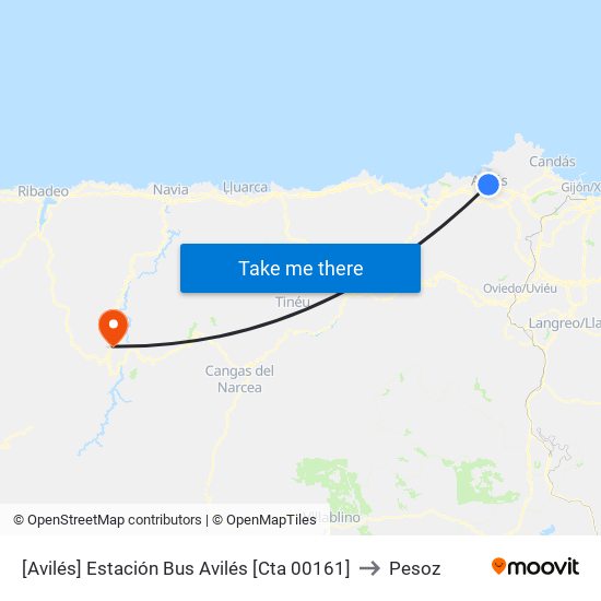[Avilés]  Estación Bus Avilés [Cta 00161] to Pesoz map