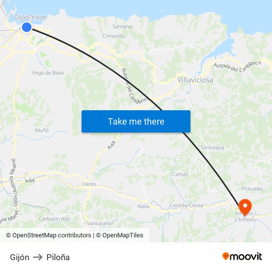 Gijón to Piloña map