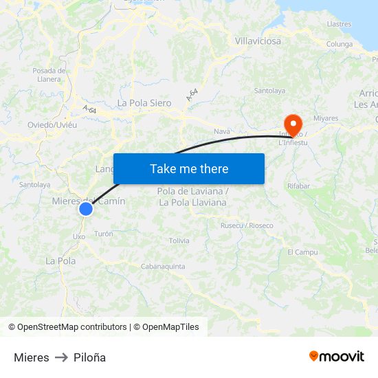 Mieres to Piloña map
