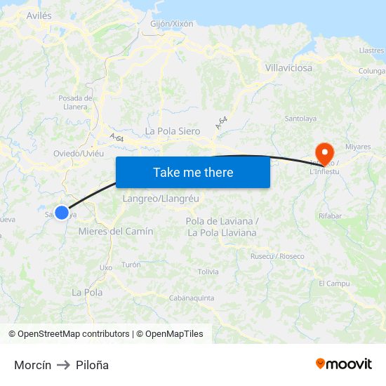 Morcín to Piloña map