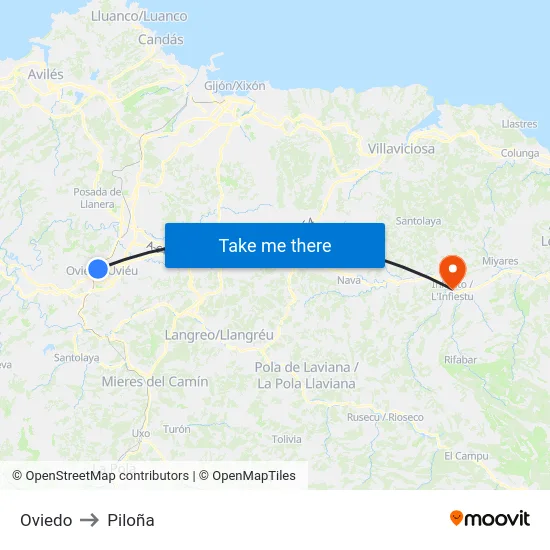 Oviedo to Piloña map