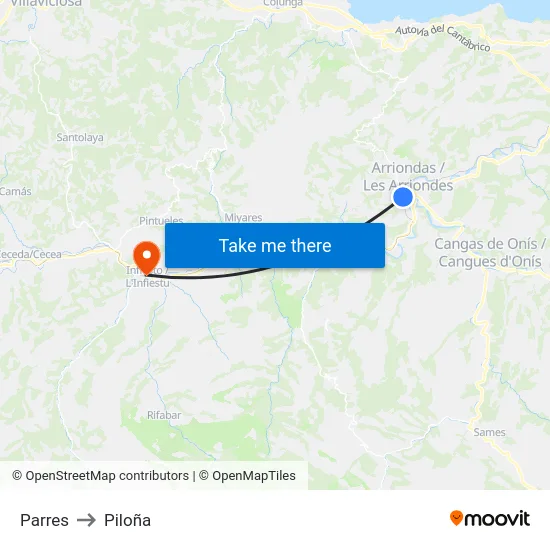 Parres to Piloña map