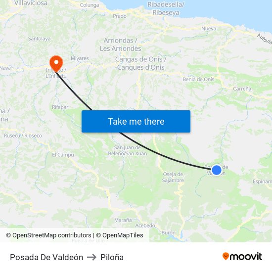 Posada De Valdeón to Piloña map