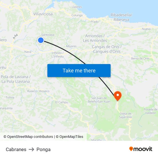 Cabranes to Ponga map