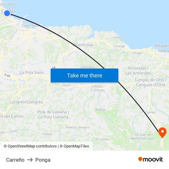 Carreño to Ponga map