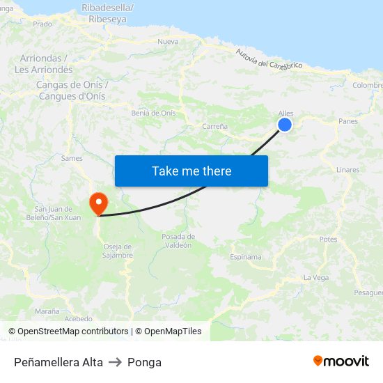 Peñamellera Alta to Ponga map