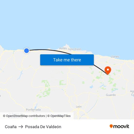 Coaña to Posada De Valdeón map
