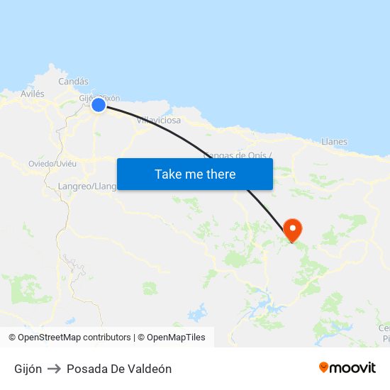 Gijón to Posada De Valdeón map