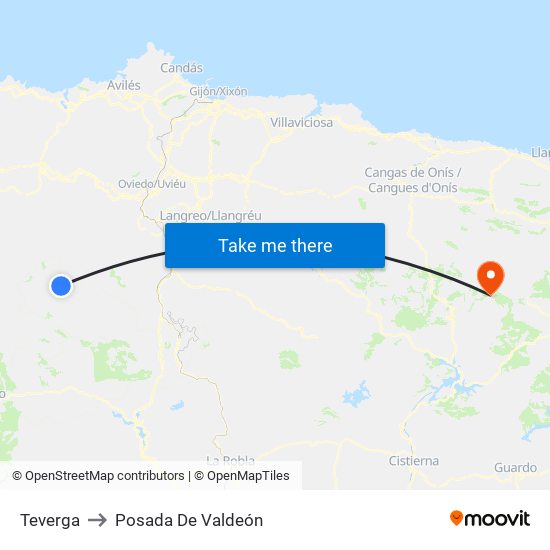 Teverga to Posada De Valdeón map