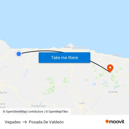 Vegadeo to Posada De Valdeón map