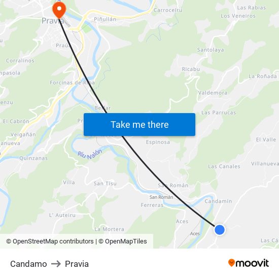 Candamo to Pravia map