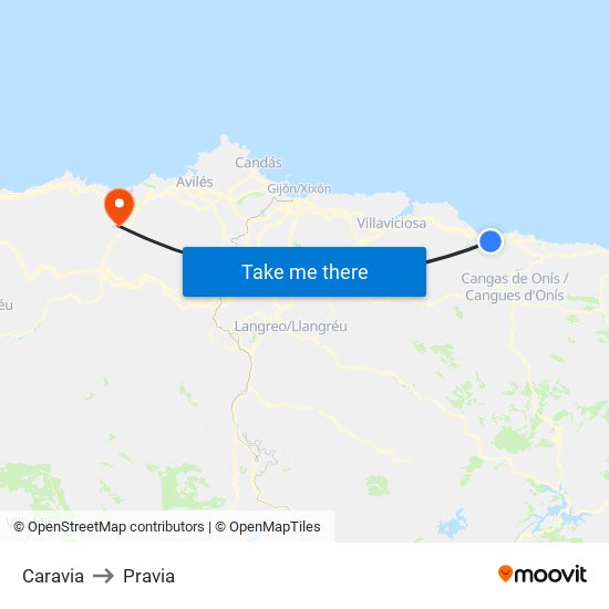 Caravia to Pravia map
