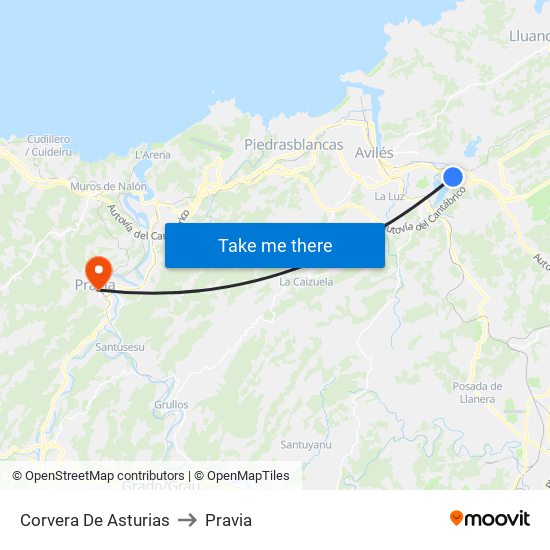 Corvera De Asturias to Pravia map