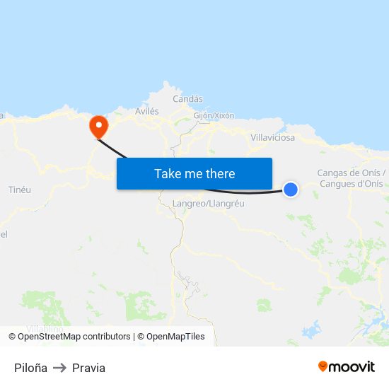 Piloña to Pravia map